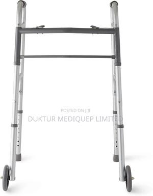 Standard Aluminum 2-button Folding Walker With Wheels - thumbnail 2