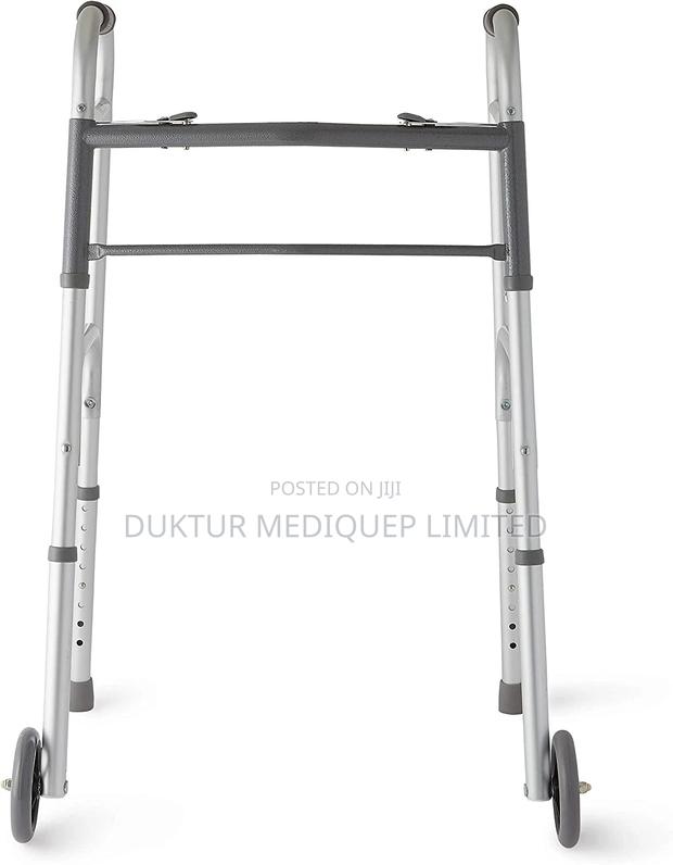 Standard Aluminum 2-button Folding Walker With Wheels - main view