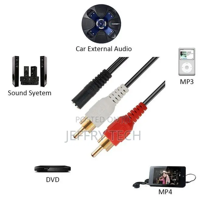 Generic 2-Rca Male to Female 3.5mm Jack Aux Stereo Audio Cab