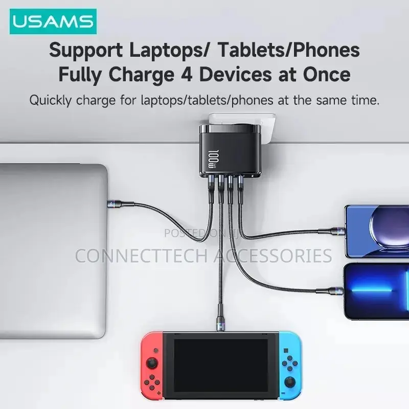 Usams 100W 4 Ports GAN Fast Charger