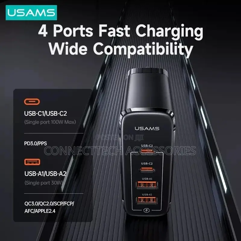 Usams 100W 4 Ports GAN Fast Charger