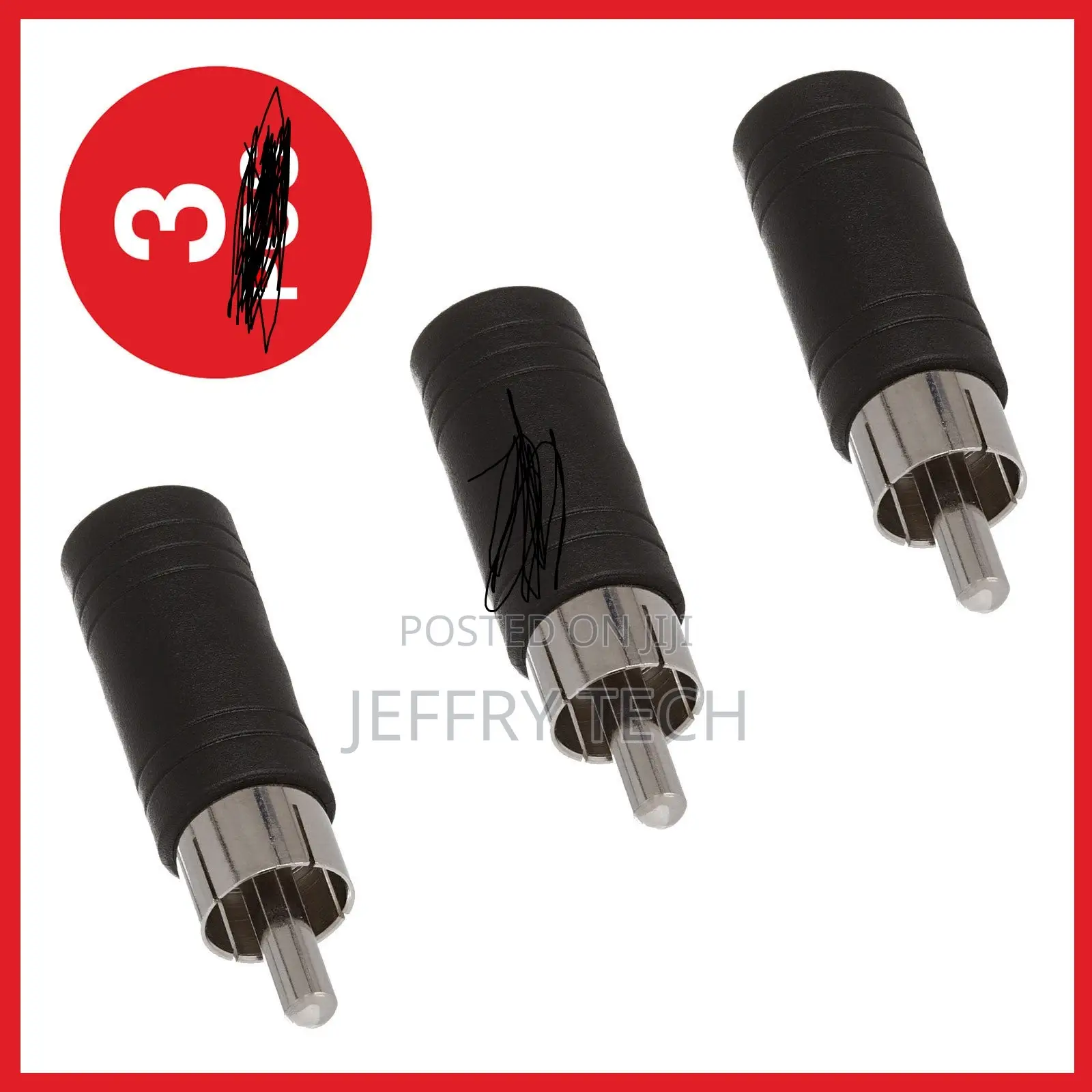 3pcs 3.5mm Stereo Female Jack to RCA Male Plug Adapter Audio