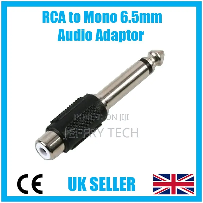 1x RCA Female Plug to 6.5mm Male Jack Mono Audio Adaptor Con