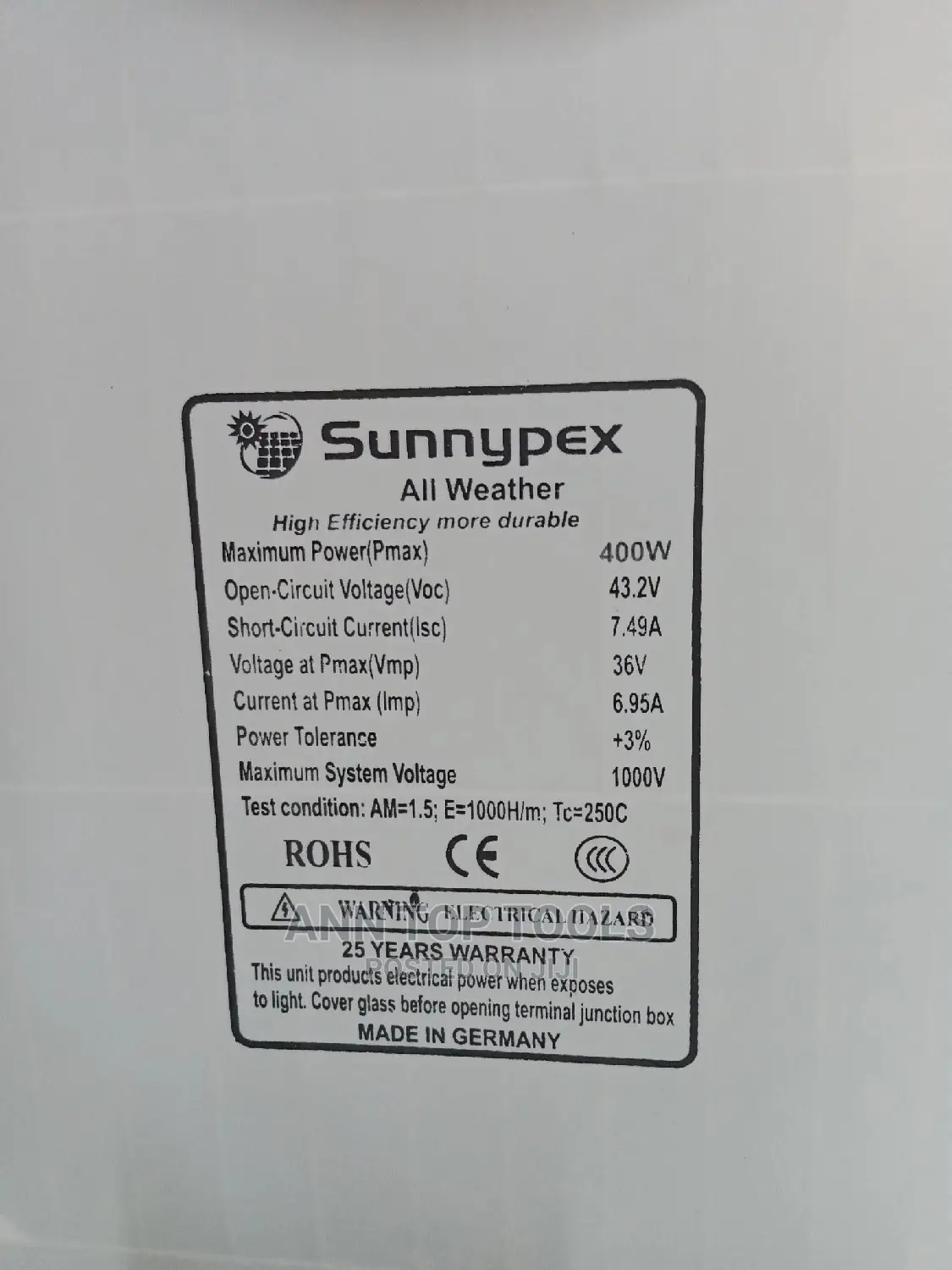 Sunnypex 40O W Solar Panel