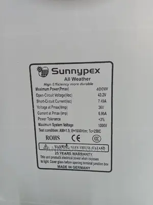 Sunnypex 40O W Solar Panel