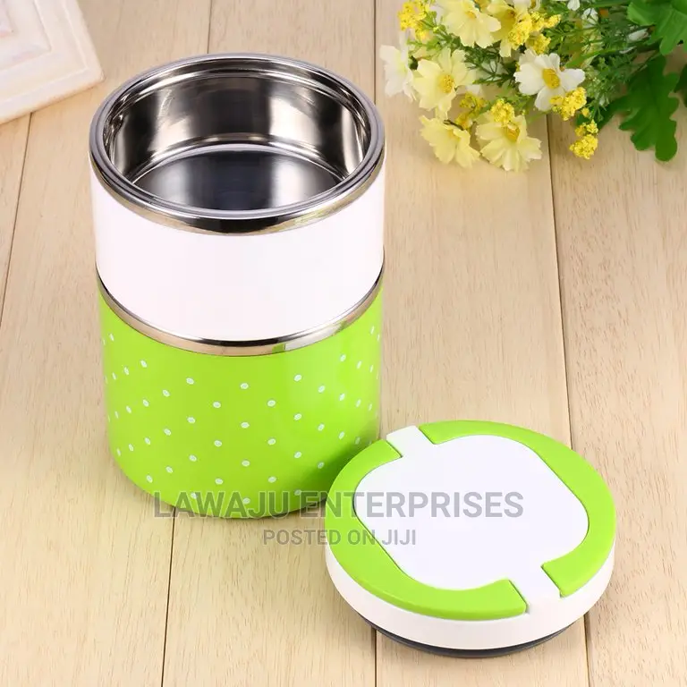 Stainless Steel 2 Layer Lunch Box Polkdot Handle Grip 930ml