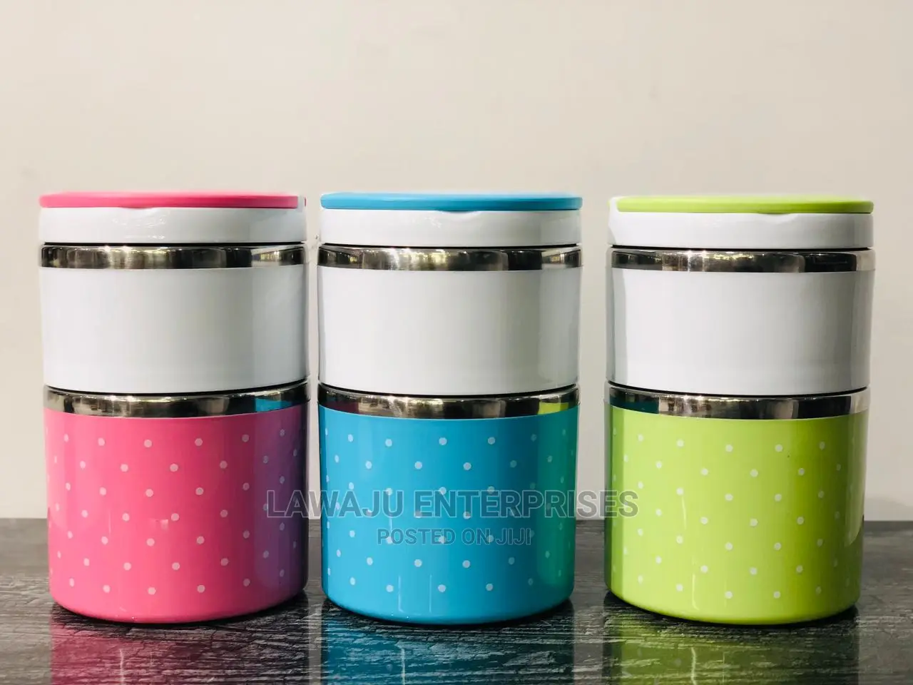 Stainless Steel 2 Layer Lunch Box Polkdot Handle Grip 930ml