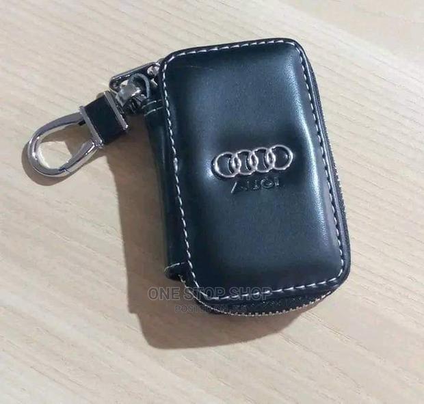 Audi Zipper Leather Cover Pouch Black With Keychain Ring - main view