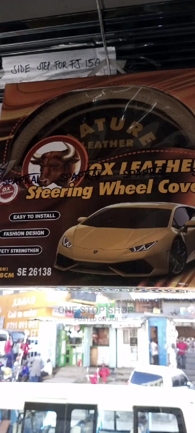 Black OX Leather Steering Wheel Cover