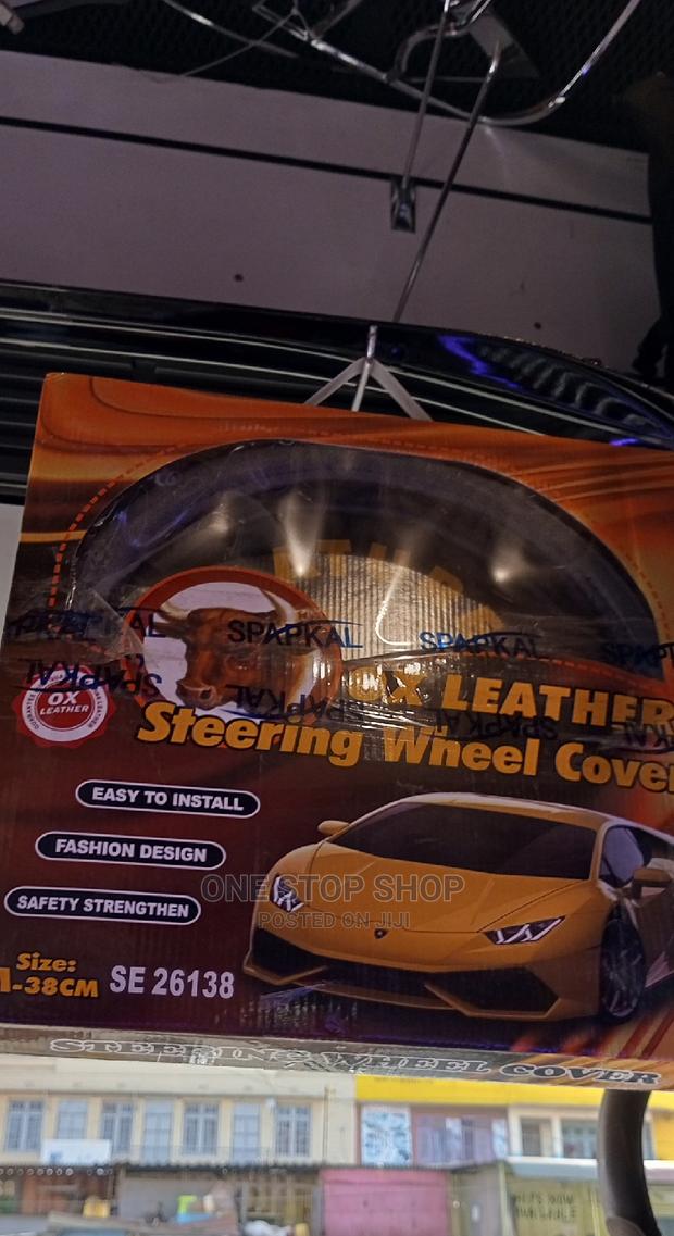 Grey Leather OX Steering Wheel Cover - main view