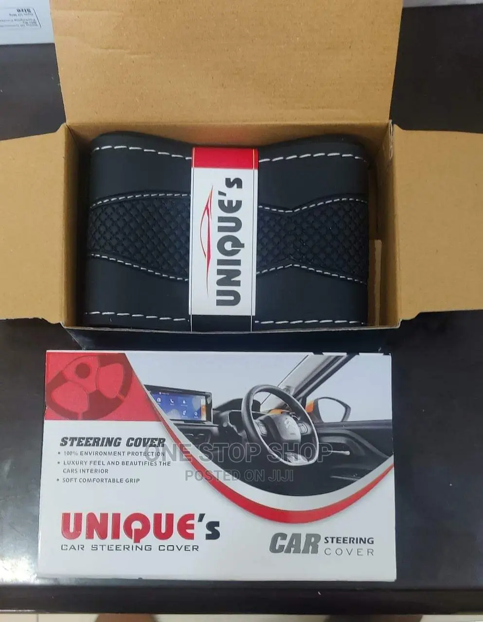 Black Unique Leather Stitch Steering Cover