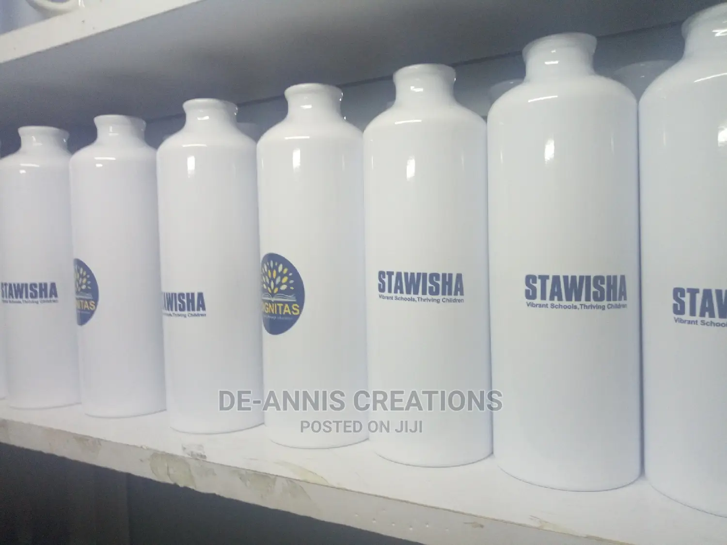750ml White Branded Metallic Water Bottle