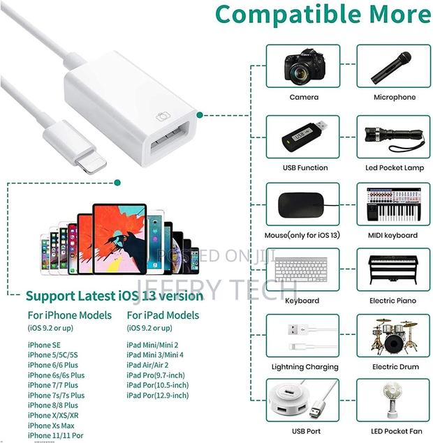 USB Female OTG Connector Adapter Cable for Apple iPhone Ipa - thumbnail 3