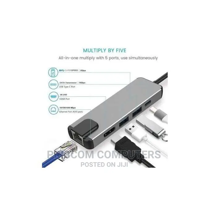 5 in 1 USB Type C Hub Hdmi USB C Rj45 Lan Adapter