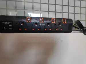 HTG Extension Cable With USB Ports 4 Way BLACK Surge Protect