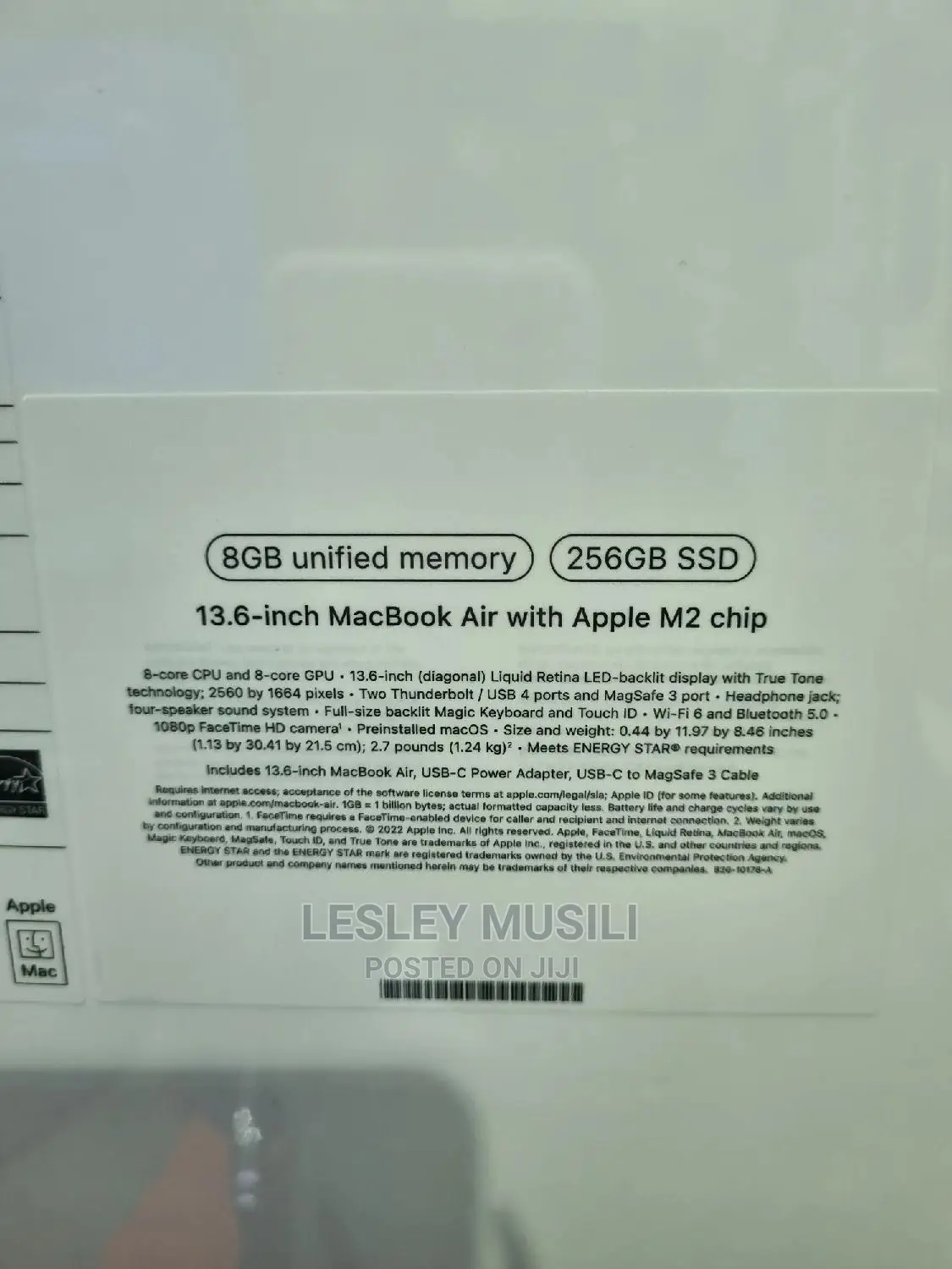New Laptop Apple MacBook Air 2022 M2 8GB Apple M2 SSD 256GB