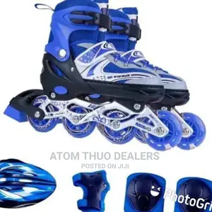 Skating Shoe With A Guard And Helmet.