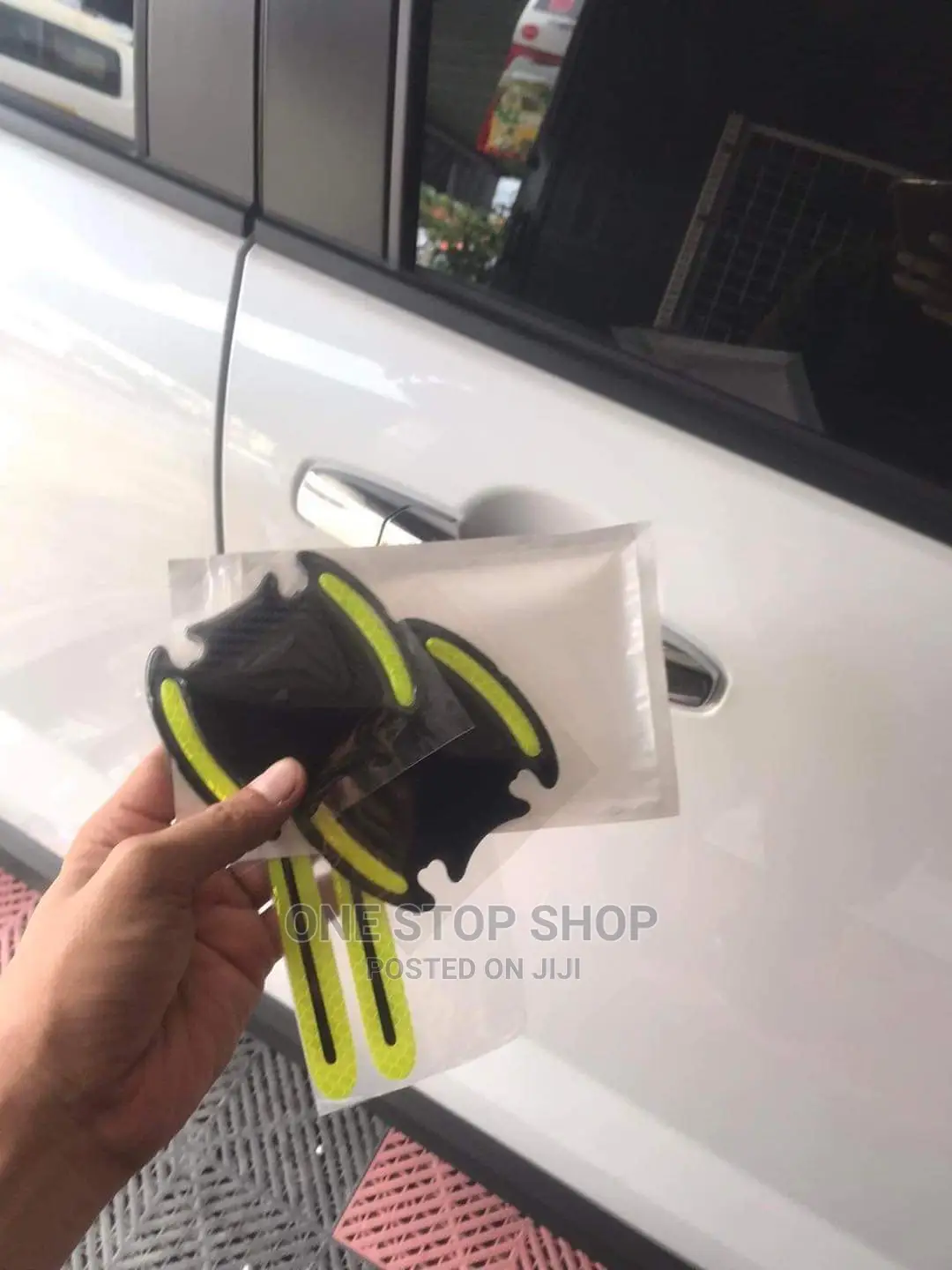 Car Fitted With Luminous Green Reflective Doorhandle Sticker