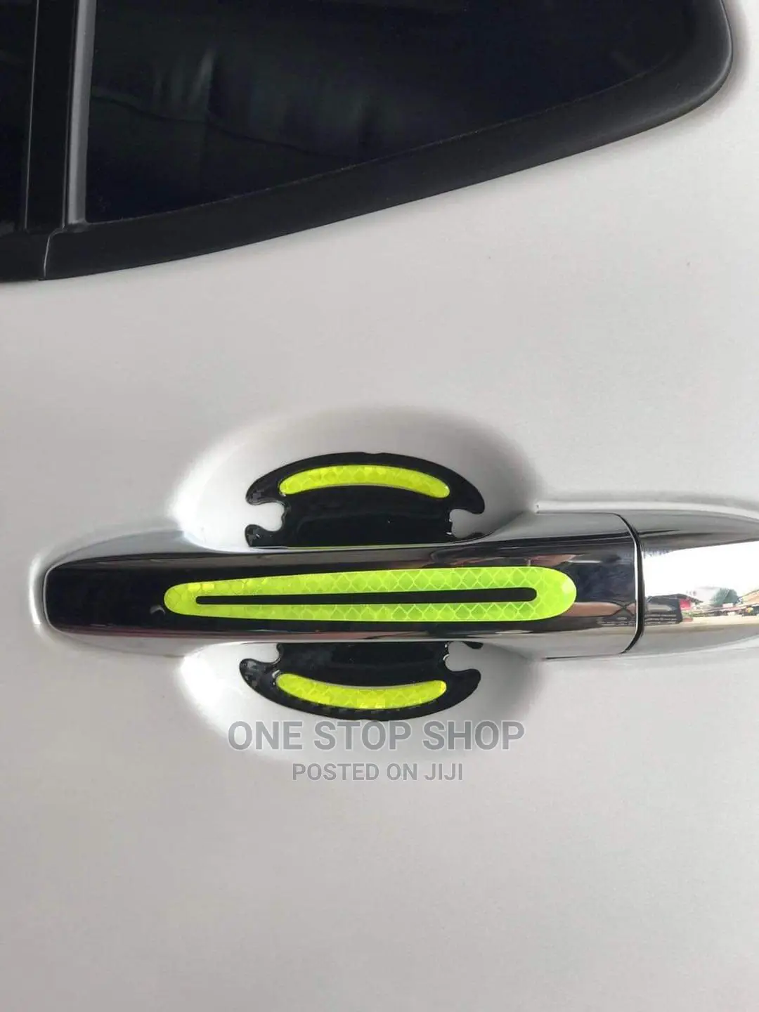 Car Fitted With Luminous Green Reflective Doorhandle Sticker