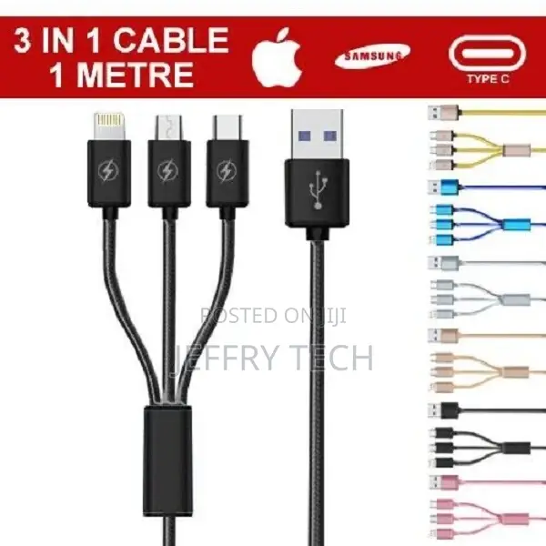 Universal 3 in 1 Multi USB Cable Fast Charger Lead for IOS,