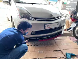 Car Installed With Front Bumper Lip Carbon Black With Red