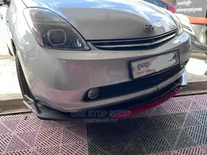 Car Installed With Front Bumper Lip Carbon Black With Red