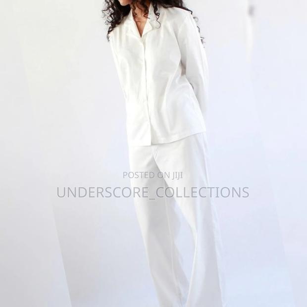 Unisex White Cotton Pyjama Set-Plus Size Fitting - thumbnail 2