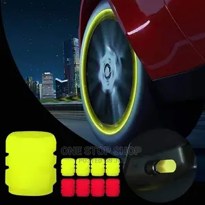 Yellow and Red Glowing Tire Valve Caps 4pcs