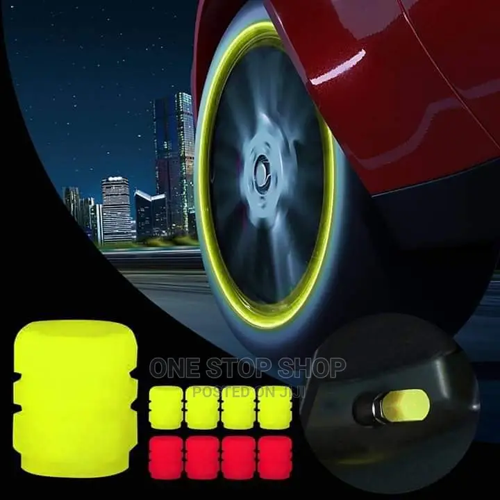 Yellow and Red Glowing Tire Valve Caps 4pcs