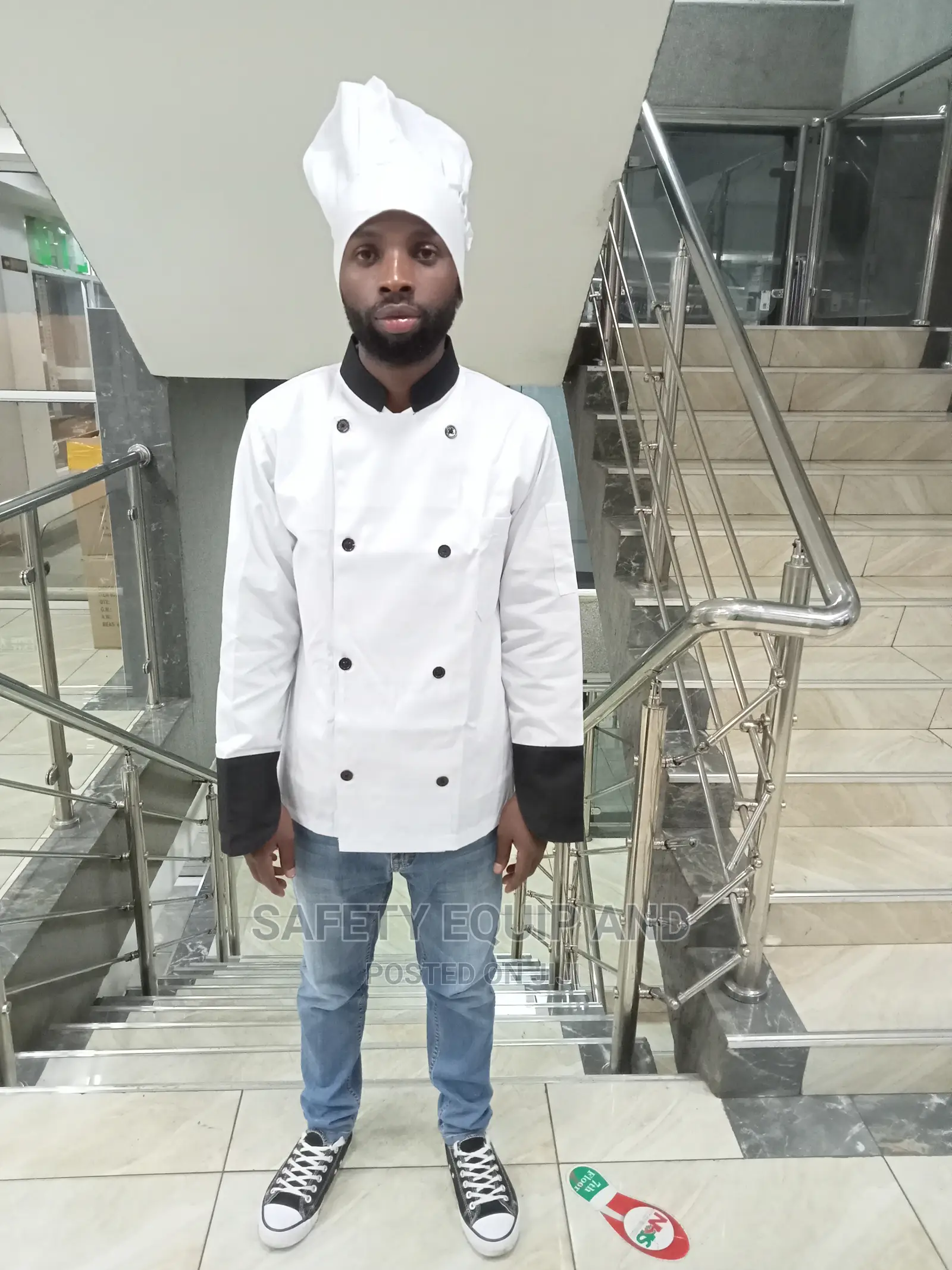White Chef Jacket With Black Decorations