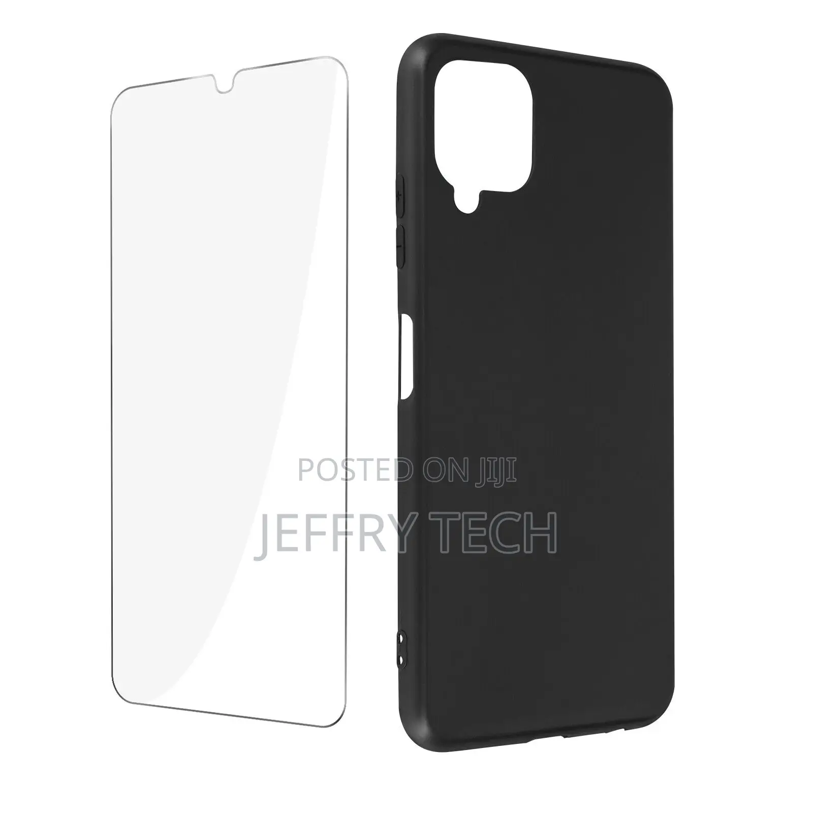 Case for Samsung Galaxy A12 Soft Black and Tempered Glass 9H