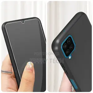 Case for Samsung Galaxy A12 Soft Black and Tempered Glass 9H