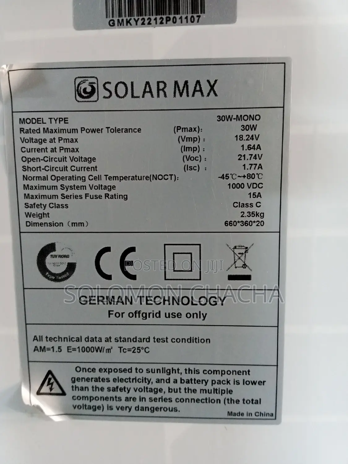Solarmax 30watts 12volts Solar Panels
