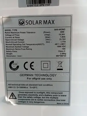 Solarmax 30watts 12volts Solar Panels
