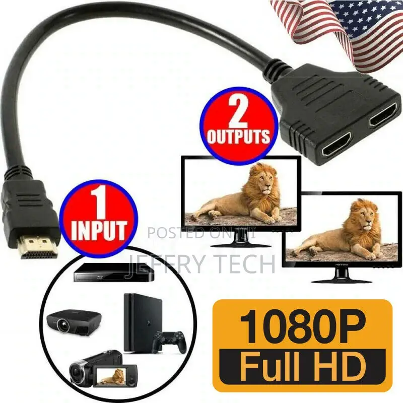 HDMI Port Male to Female 1 Input 2 Output Splitter Cable Ada