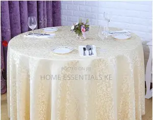 150cm Round Table Cloth Polyester Jacquard Cream, White