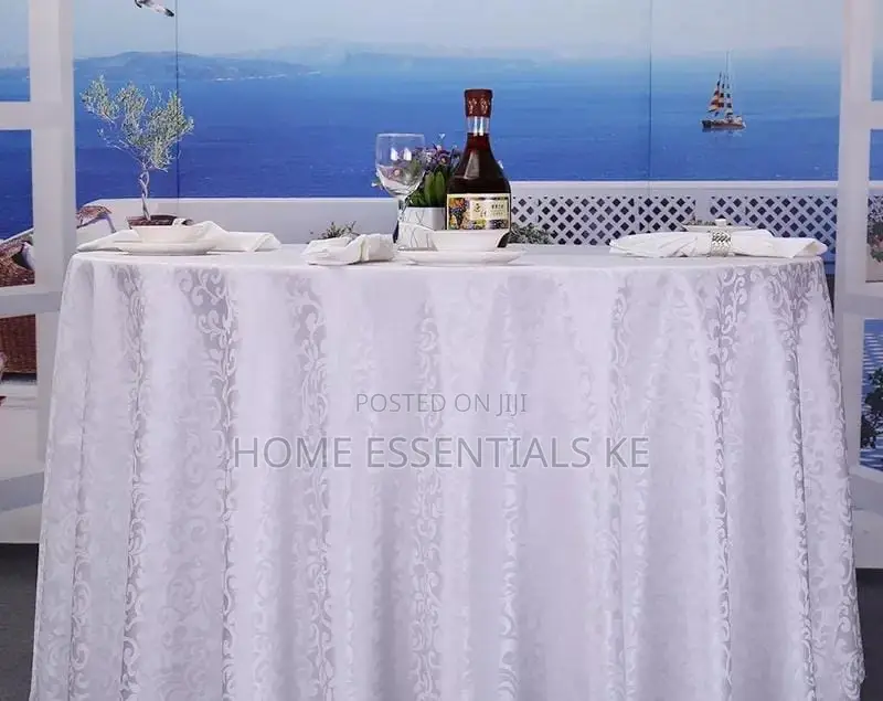 150cm Round Table Cloth Polyester Jacquard Cream, White