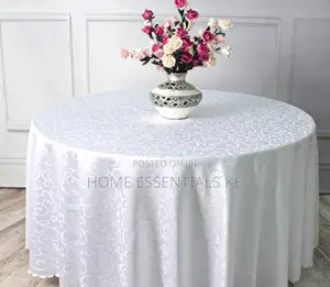 150cm Round Table Cloth Polyester Jacquard Cream, White
