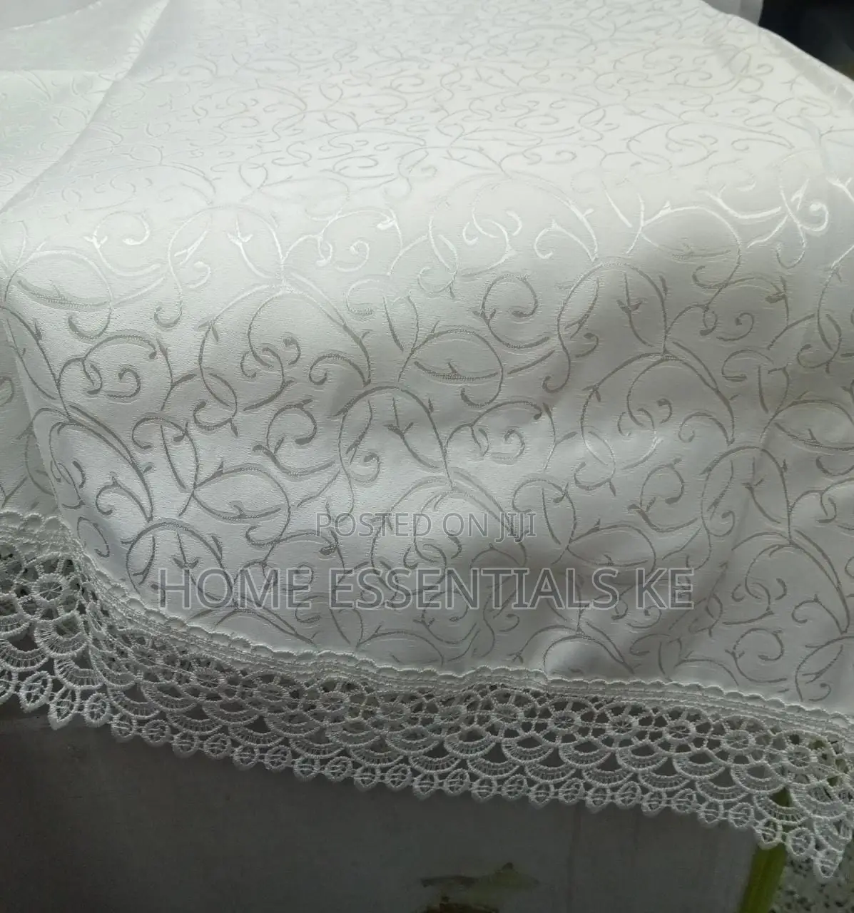 150cm Round Table Cloth Polyester Jacquard Cream, White