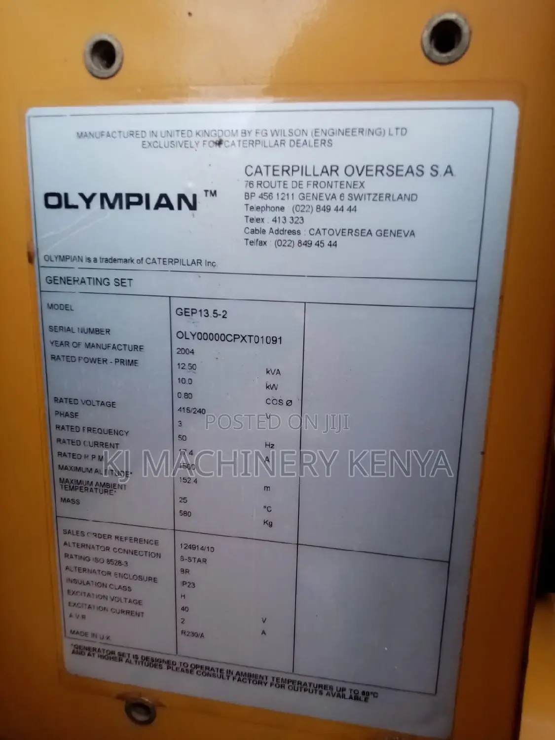 12.5kva Slightly Used Three Phase Ex-Uk Generator on SALE