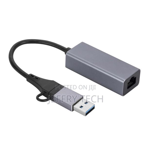 USB Type C to RJ45 Wired Network Card 1000mbps Gigabit Ether - thumbnail 2
