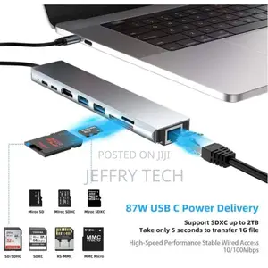 Usb3.0 USB Pd Sd/Tf Rj45 8-In-1 87W Hub Multiport Adapter