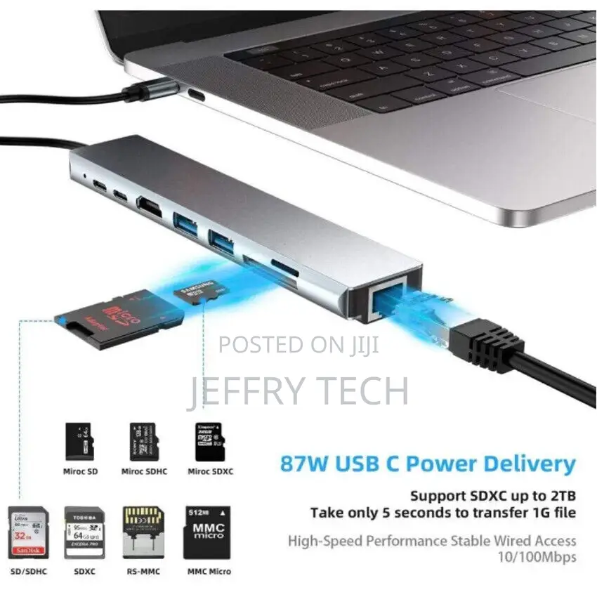 Usb3.0 USB Pd Sd/Tf Rj45 8-In-1 87W Hub Multiport Adapter