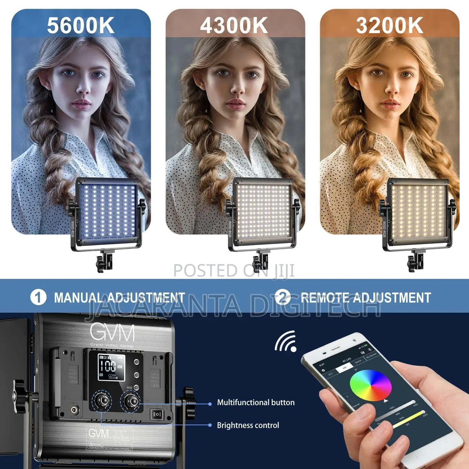 GVM 800d-RGB Led Video Lights Kit 3 RGG and Bi Color Lights