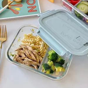 #*2 Grid Microwave - Safe Glass Lunch Box*