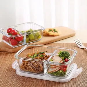 #*2 Grid Microwave - Safe Glass Lunch Box*