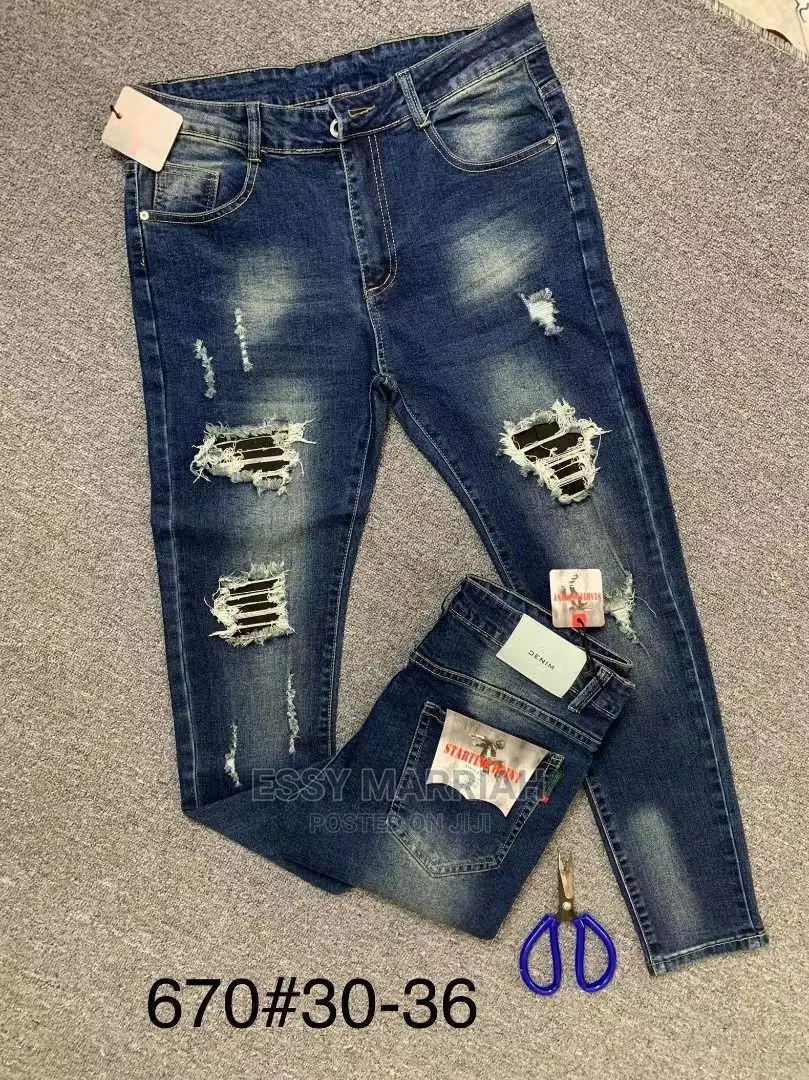 Men Rugged Jeans/ Unfinished/ Ripped