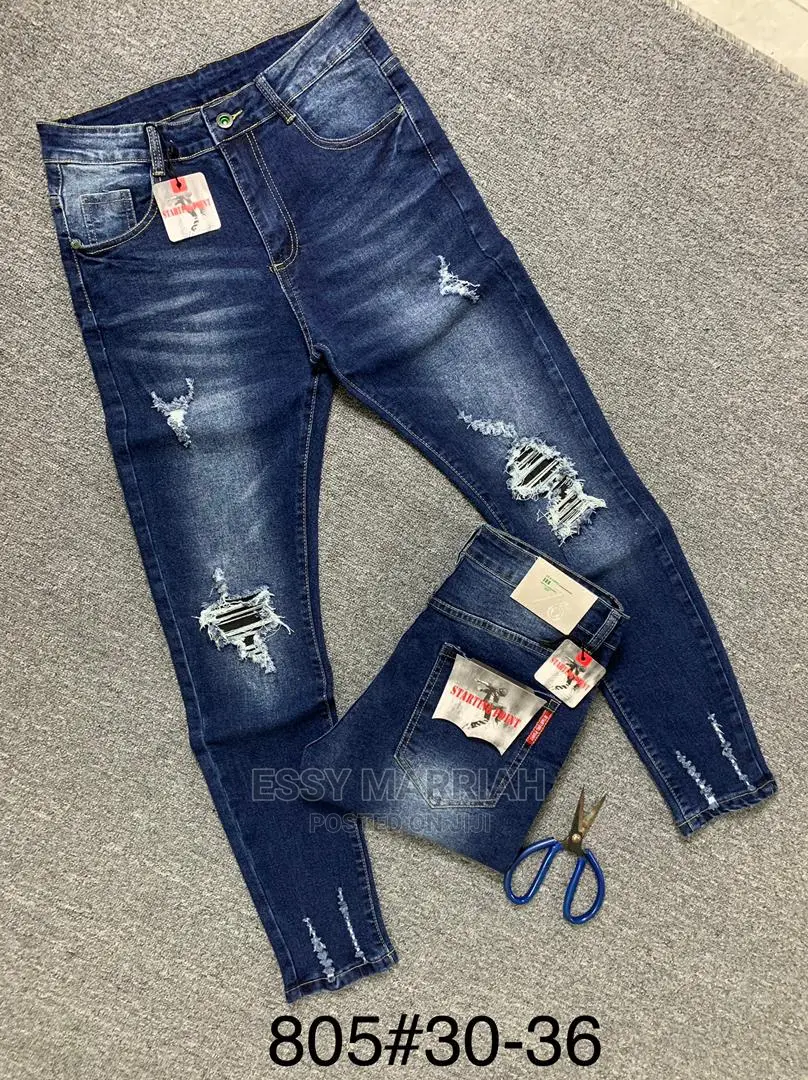Men Rugged Jeans/ Unfinished/ Ripped
