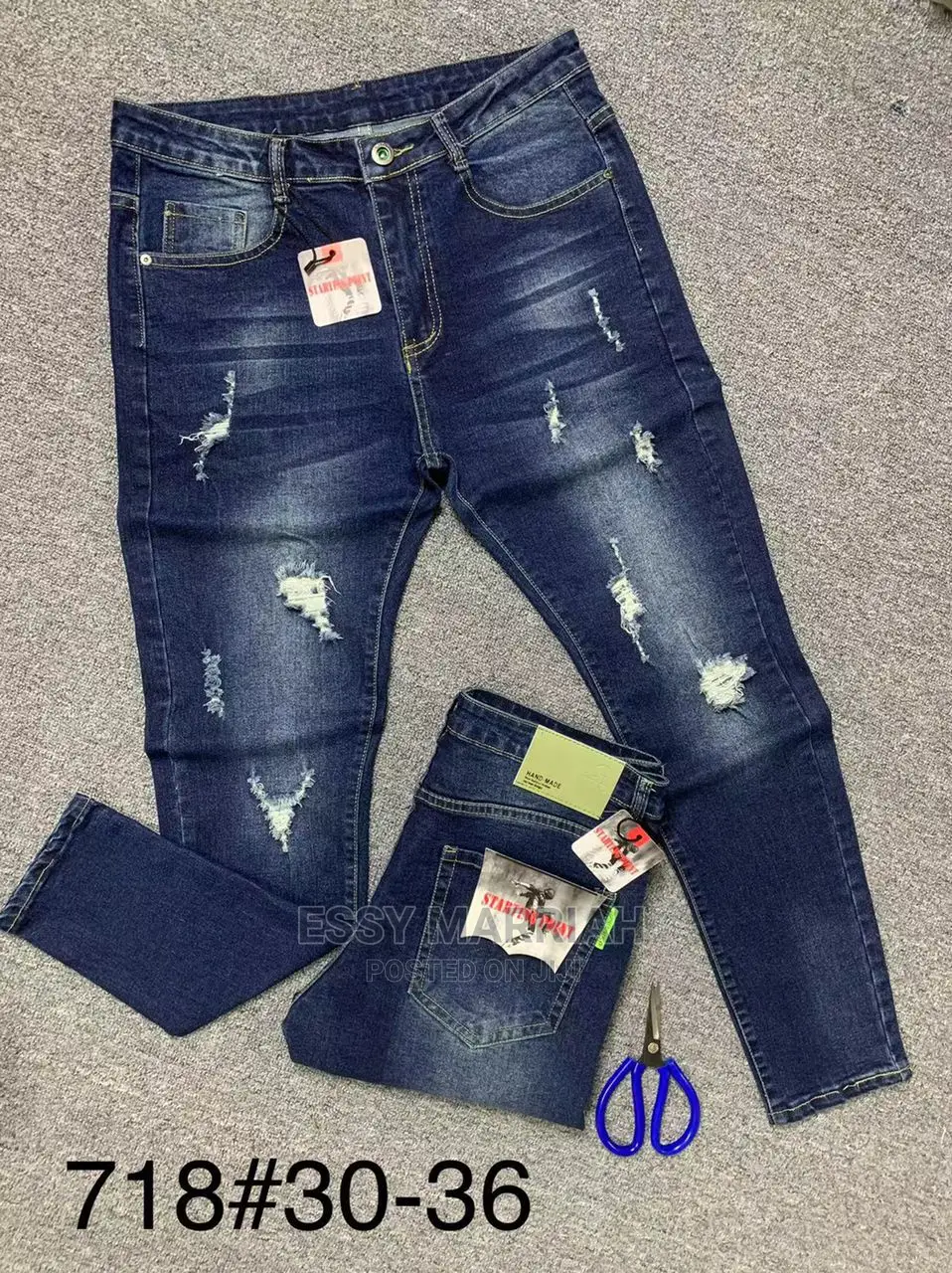 Men Rugged Jeans/ Unfinished/ Ripped