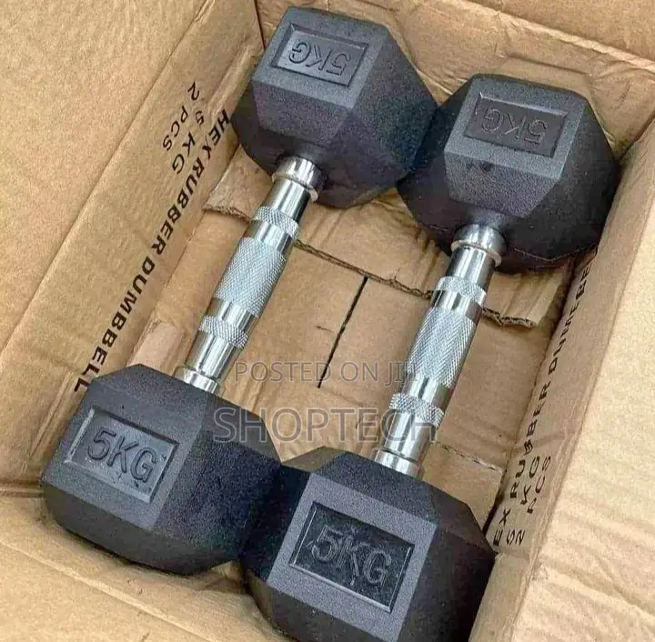Hex Rubber Coated 5kg Dumbells